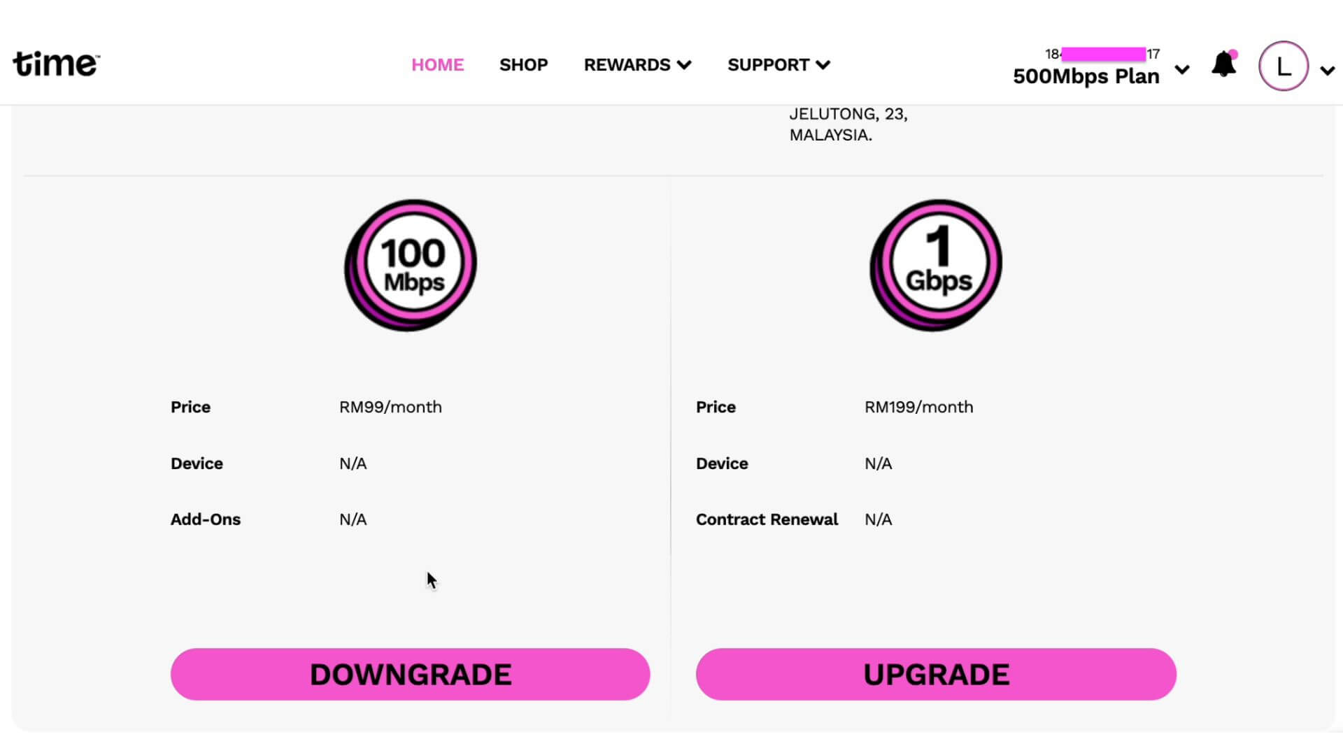 change plan of time internet